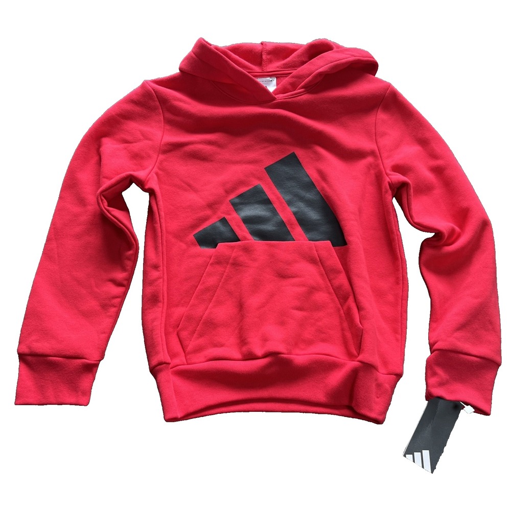 Adidas Red Fleece Hoodie Black Logo Sweatshirt Pullover Sz. Youth Boys Small (8)